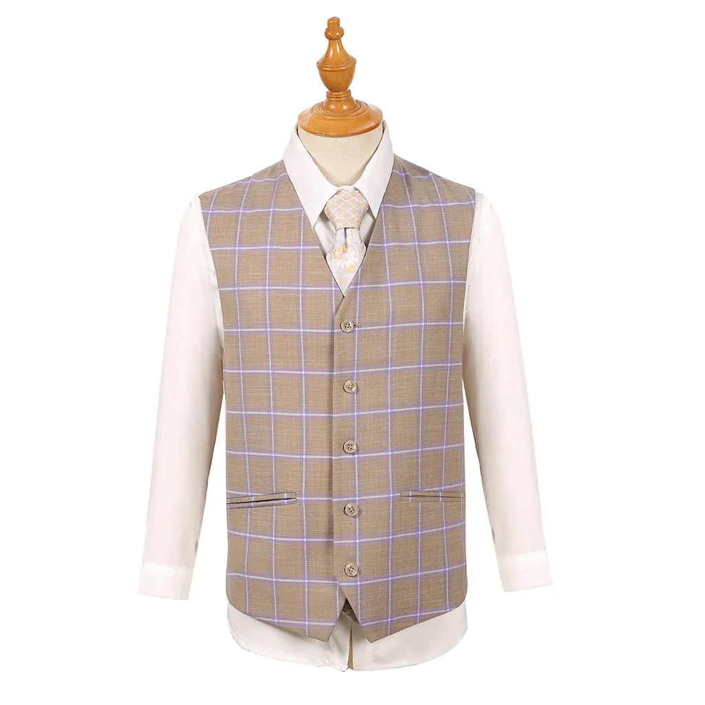 Pino Baldini Vested Tan Plaid Slim Fit Suits