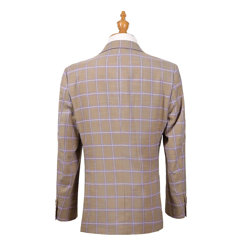 Pino Baldini Vested Tan Plaid Slim Fit Suits