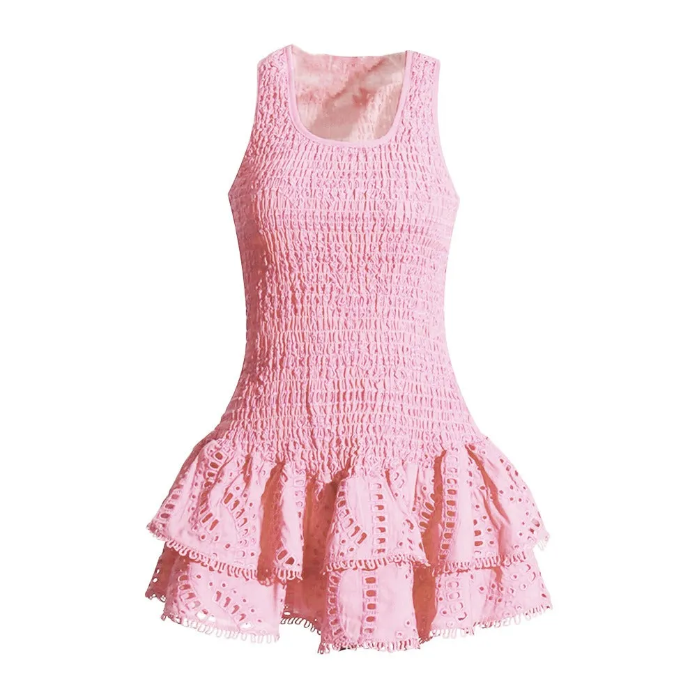 Pre Order:  Elastic Waist Pleated Ruffled Mini Dress