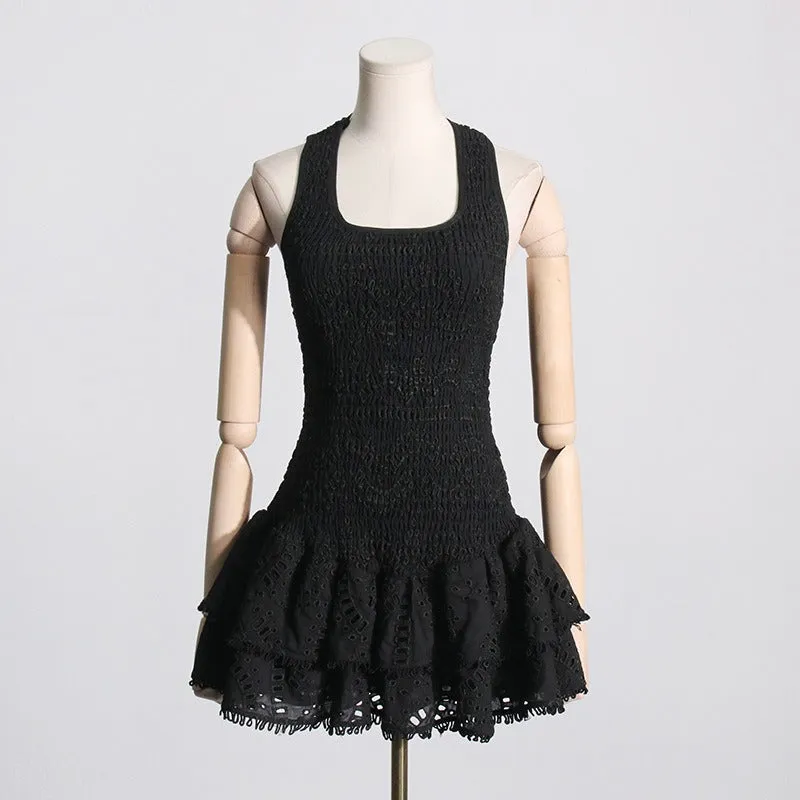 Pre Order:  Elastic Waist Pleated Ruffled Mini Dress