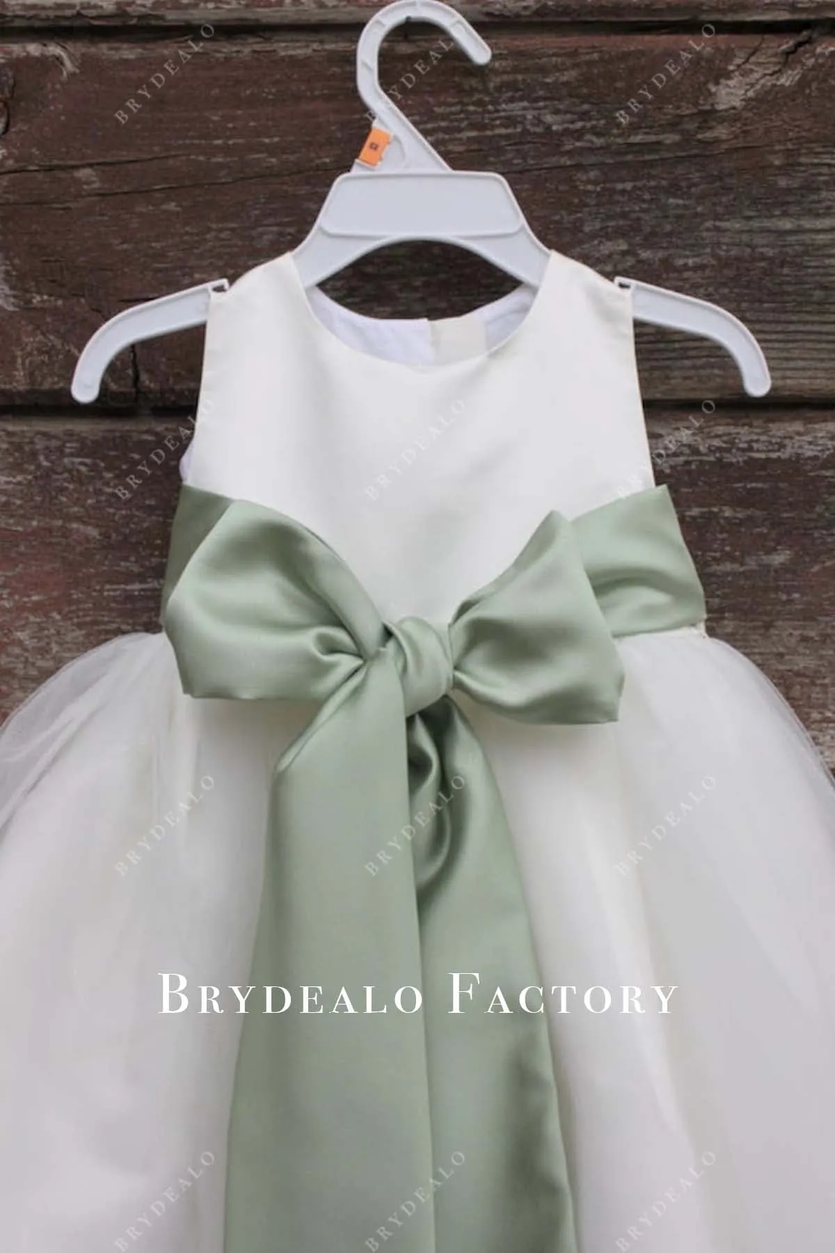 Pretty Sage Big Bowknot White Satin Tulle Flower Girl Dress