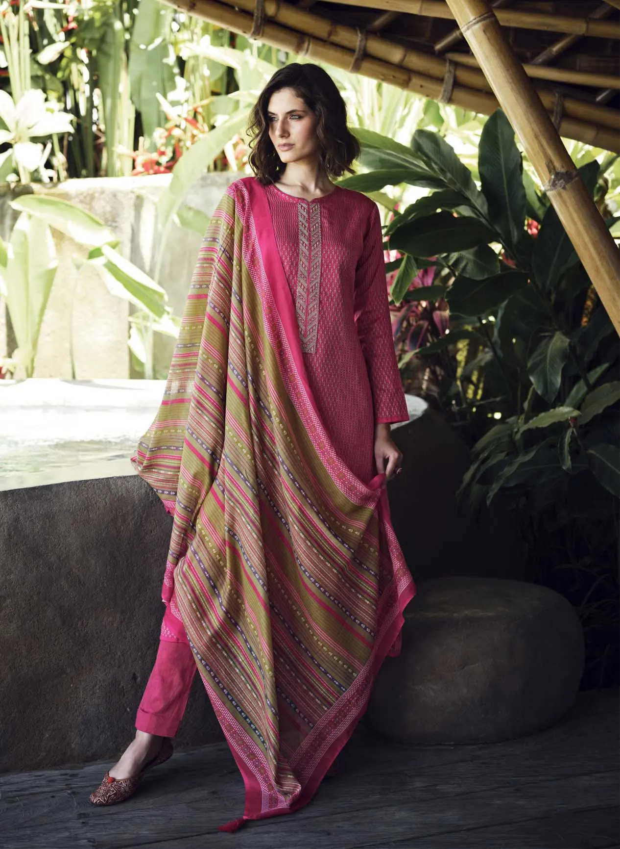 Pure Cotton Silk Unstitched Women Pink Salwar Suit Dress Material