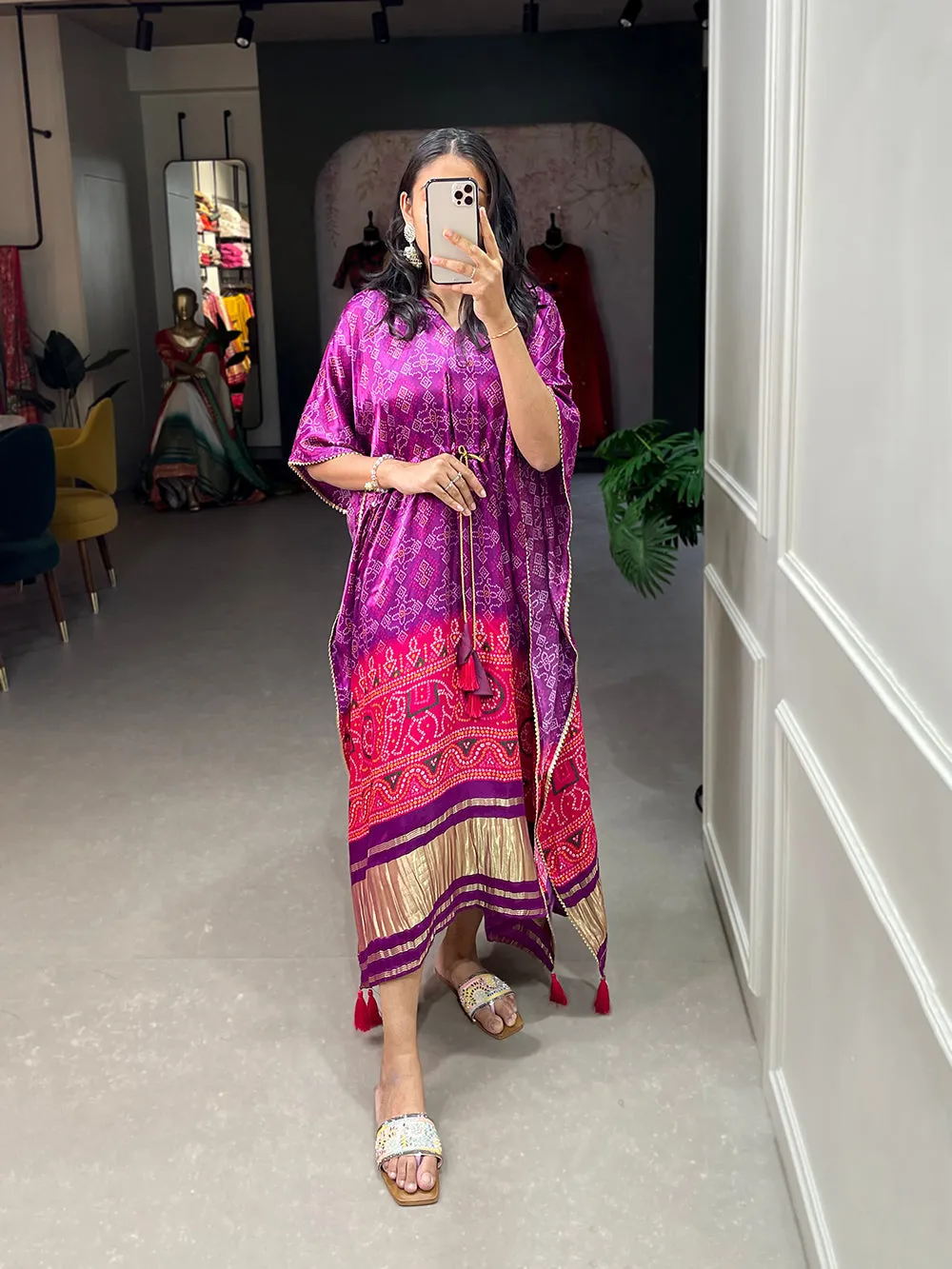 Purple Color Patola Printed Gaji Silk Kaftan