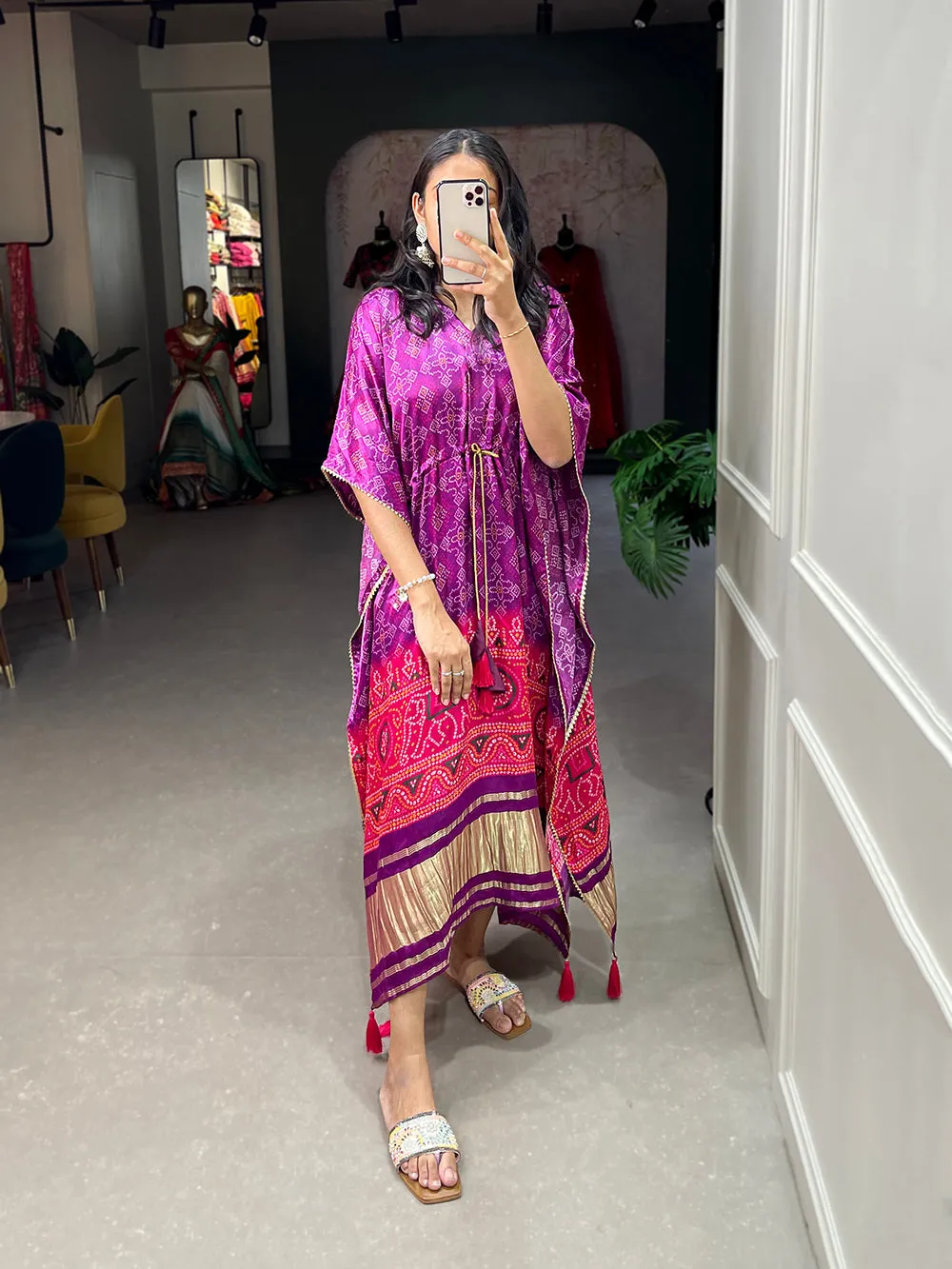 Purple Color Patola Printed Gaji Silk Kaftan