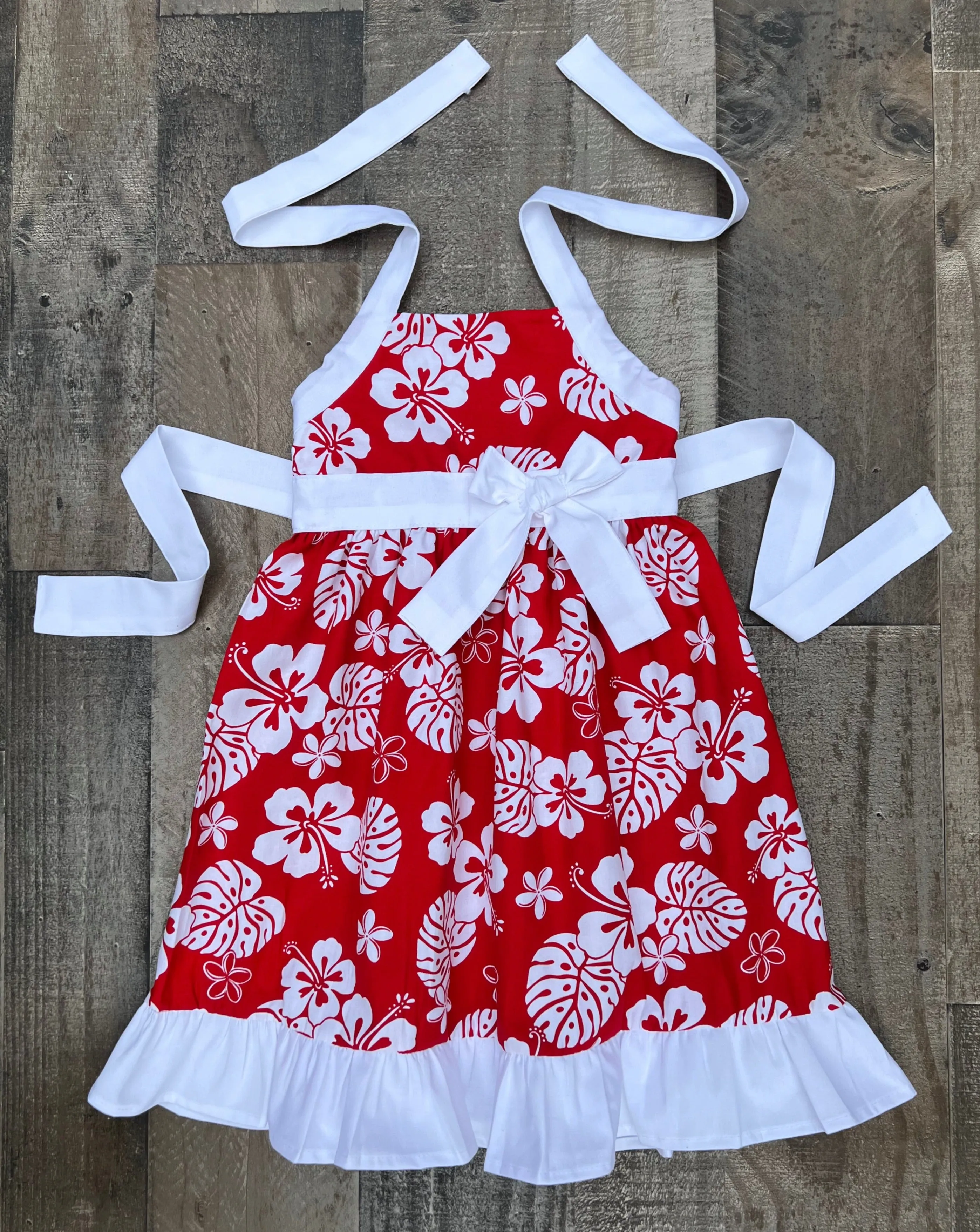 Red White Hawaiian Luau Girls Dress