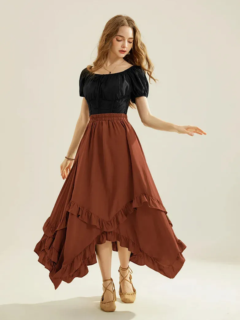 Renaissance Irregular Hem Swing A-Line Maxi Skirt