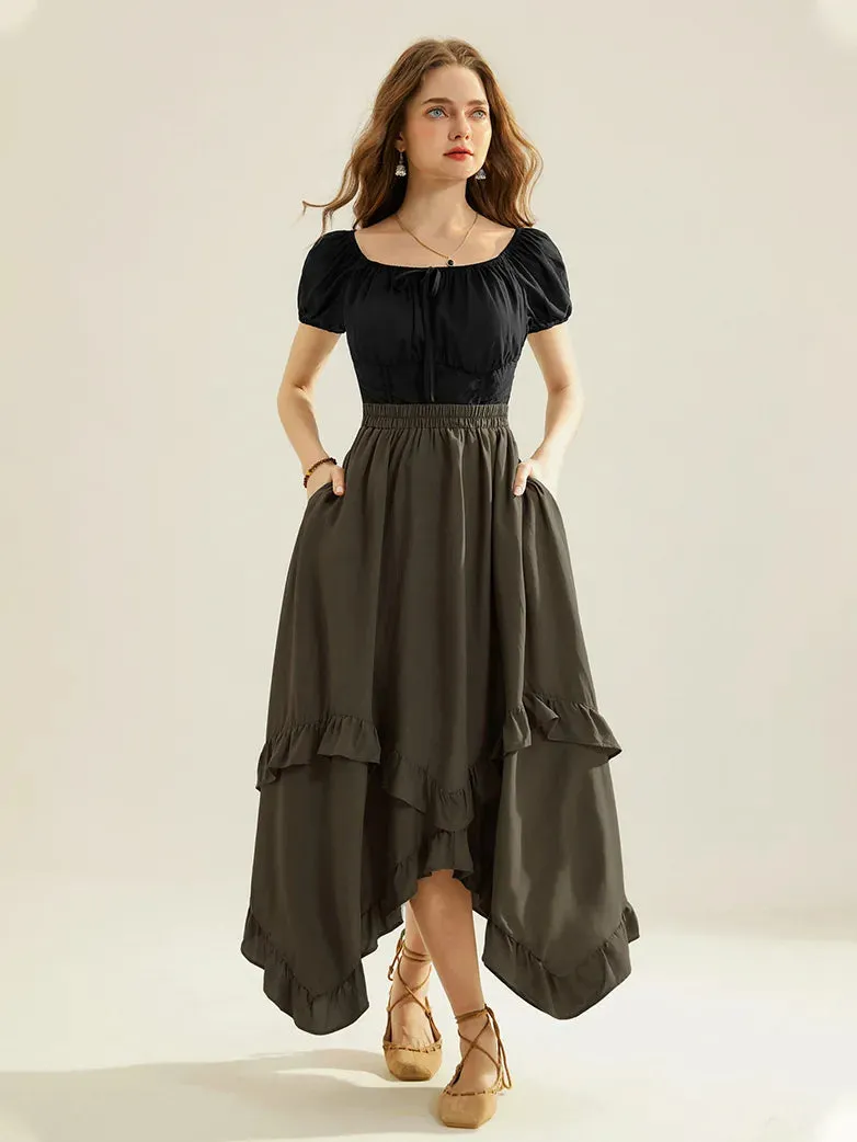 Renaissance Irregular Hem Swing A-Line Maxi Skirt