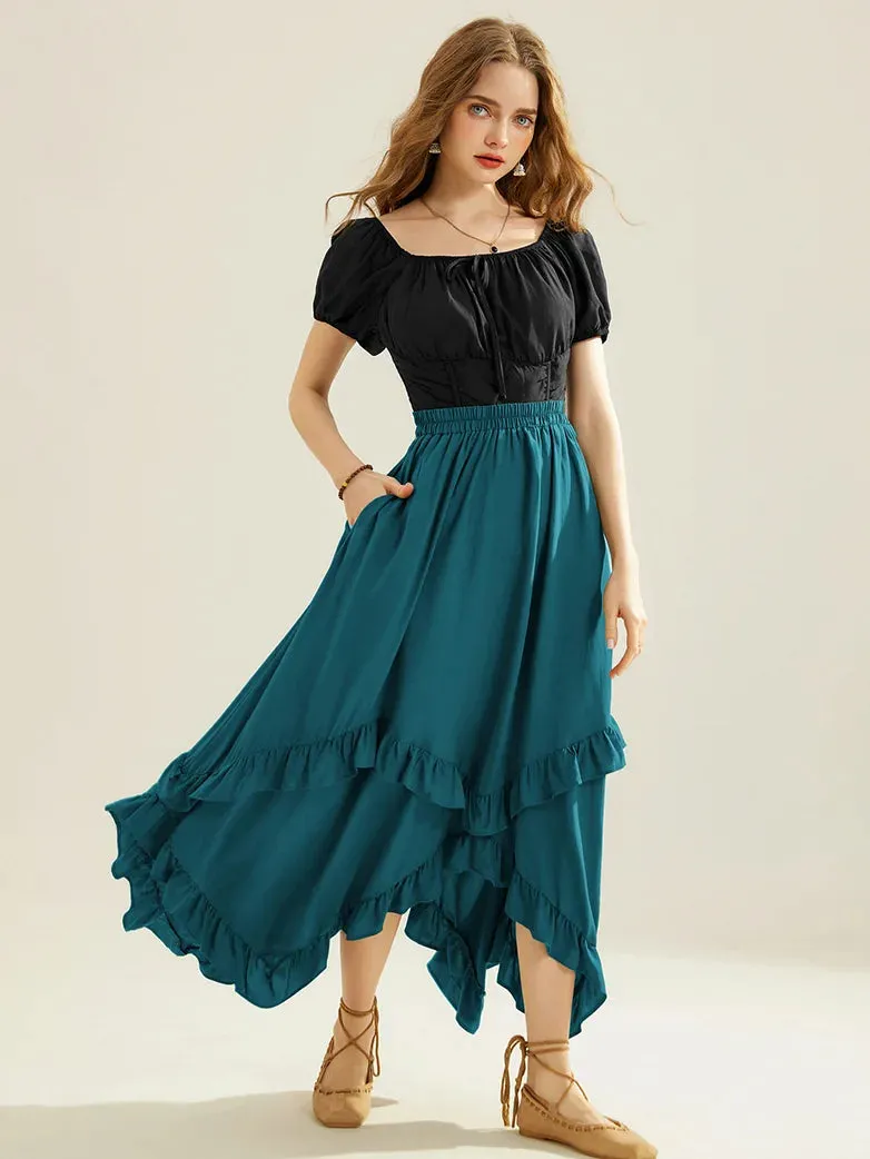 Renaissance Irregular Hem Swing A-Line Maxi Skirt