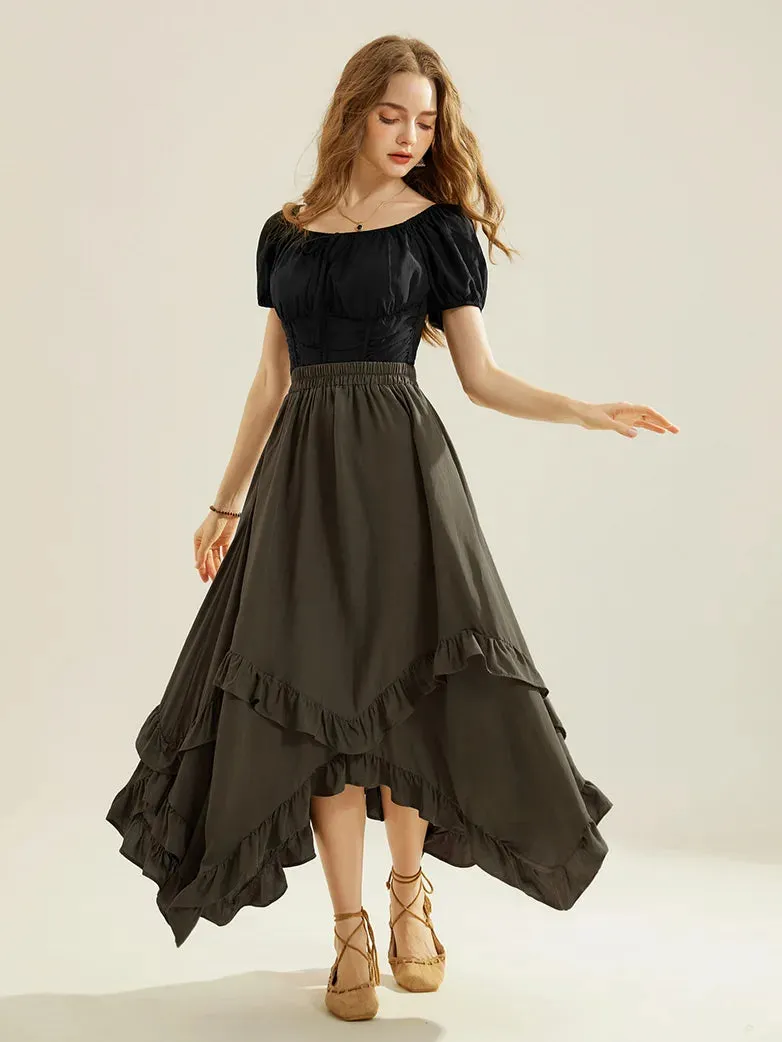 Renaissance Irregular Hem Swing A-Line Maxi Skirt