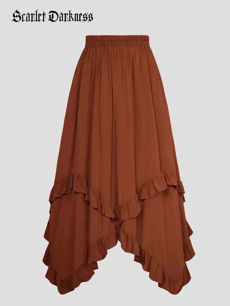 Renaissance Irregular Hem Swing A-Line Maxi Skirt