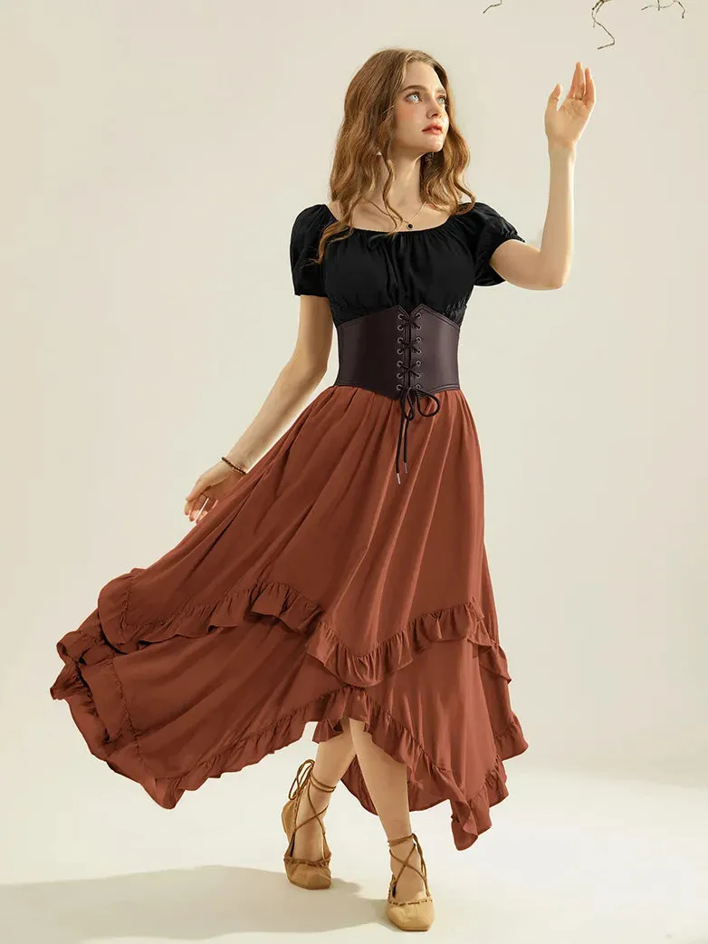 Renaissance Irregular Hem Swing A-Line Maxi Skirt