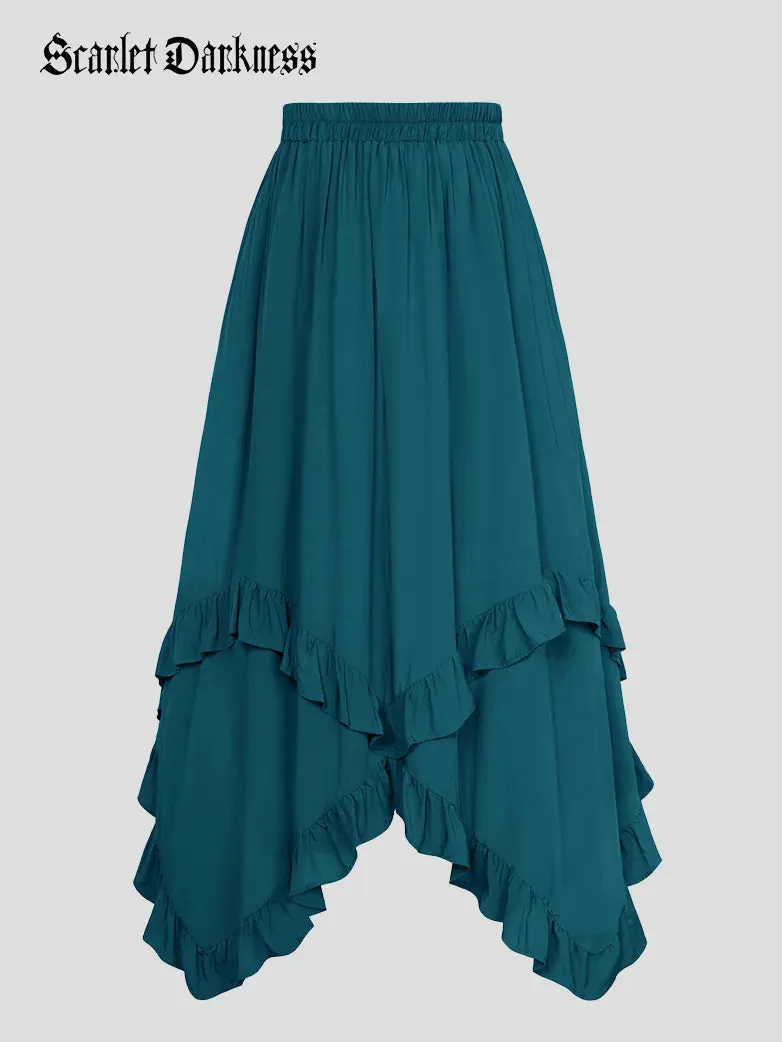 Renaissance Irregular Hem Swing A-Line Maxi Skirt