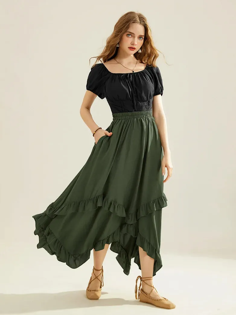 Renaissance Irregular Hem Swing A-Line Maxi Skirt