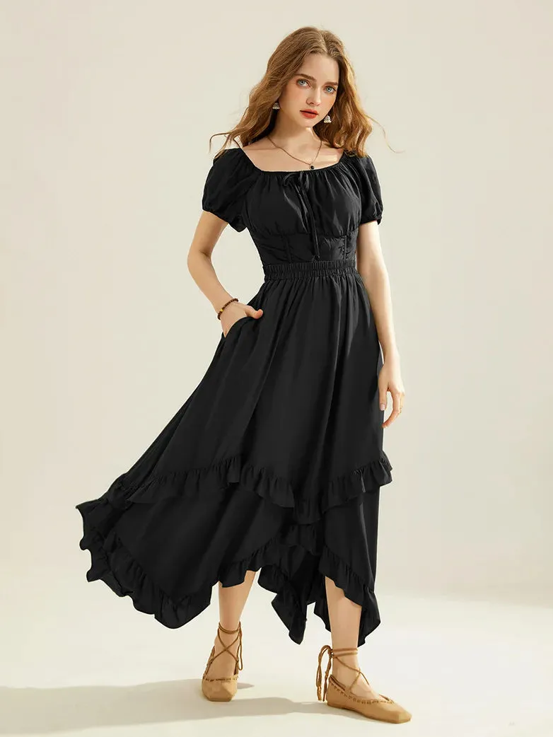 Renaissance Irregular Hem Swing A-Line Maxi Skirt