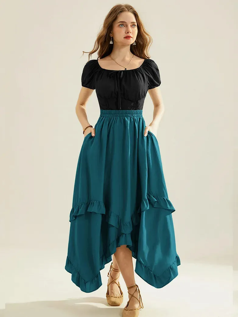 Renaissance Irregular Hem Swing A-Line Maxi Skirt