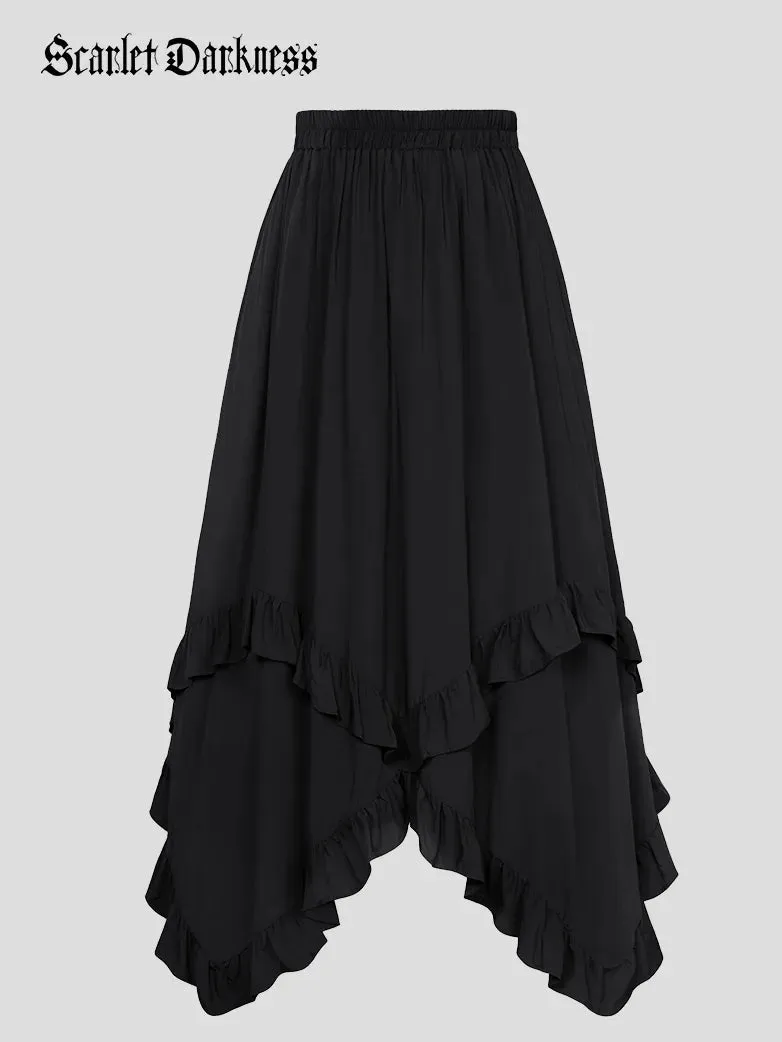 Renaissance Irregular Hem Swing A-Line Maxi Skirt