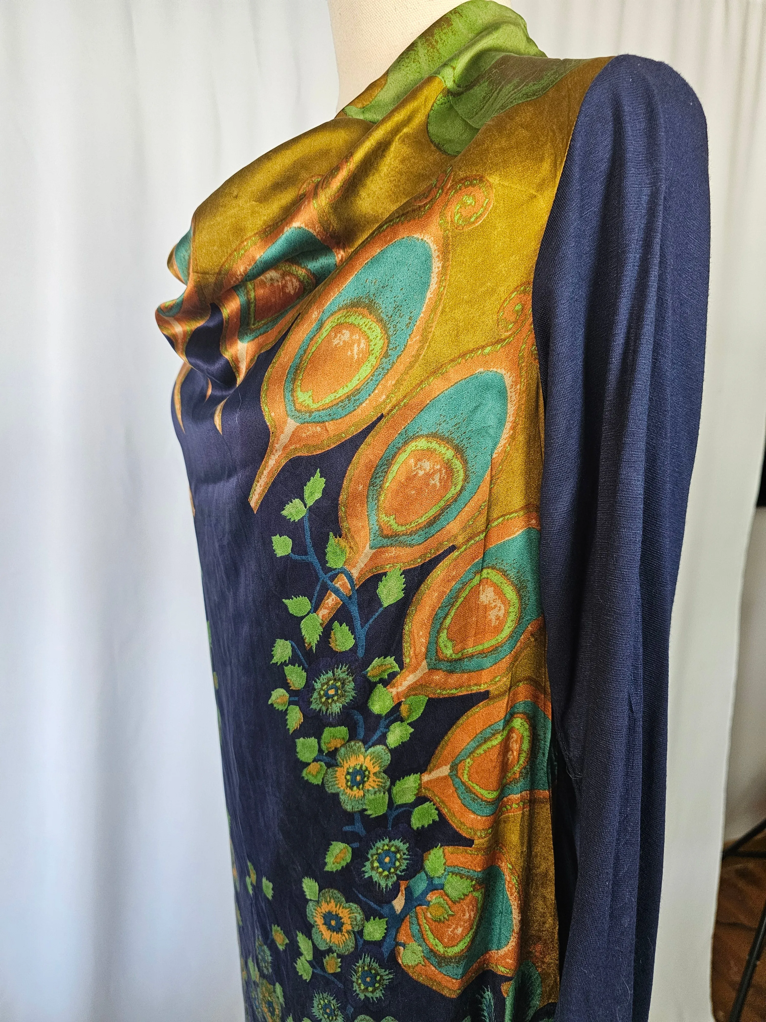 Ritu Kumar Silk Blend Dress – Bold and Elegant Statement Piece with floral & peacock design.