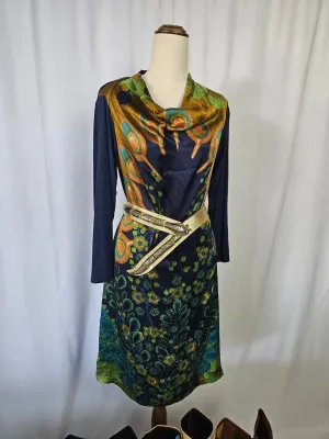 Ritu Kumar Silk Blend Dress – Bold and Elegant Statement Piece with floral & peacock design.