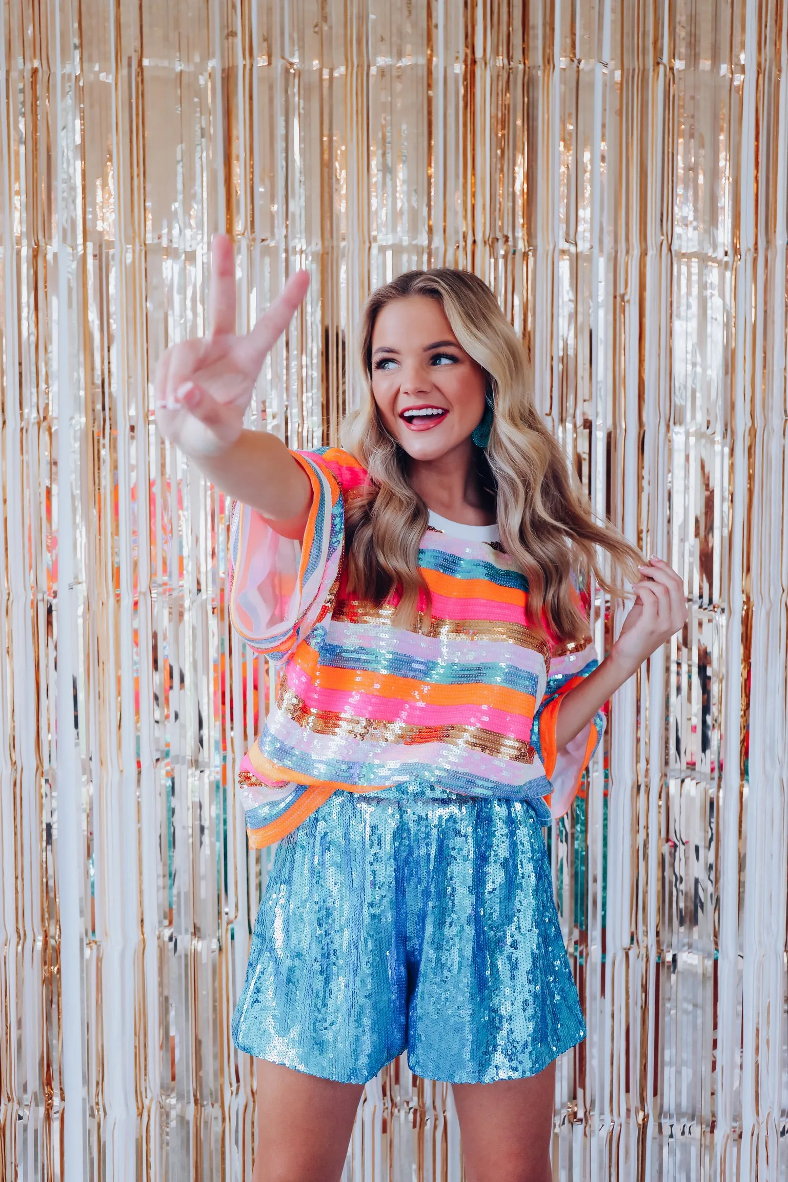 Ritzy Striped Sequin Oversized Cropped Top - Multi