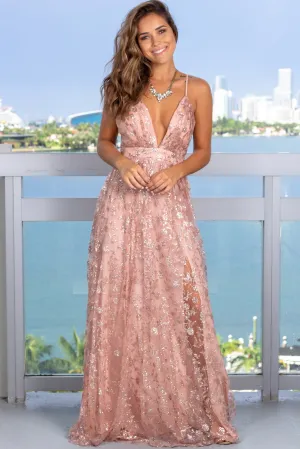 Rose Gold Maxi Dress with Criss Cross Back