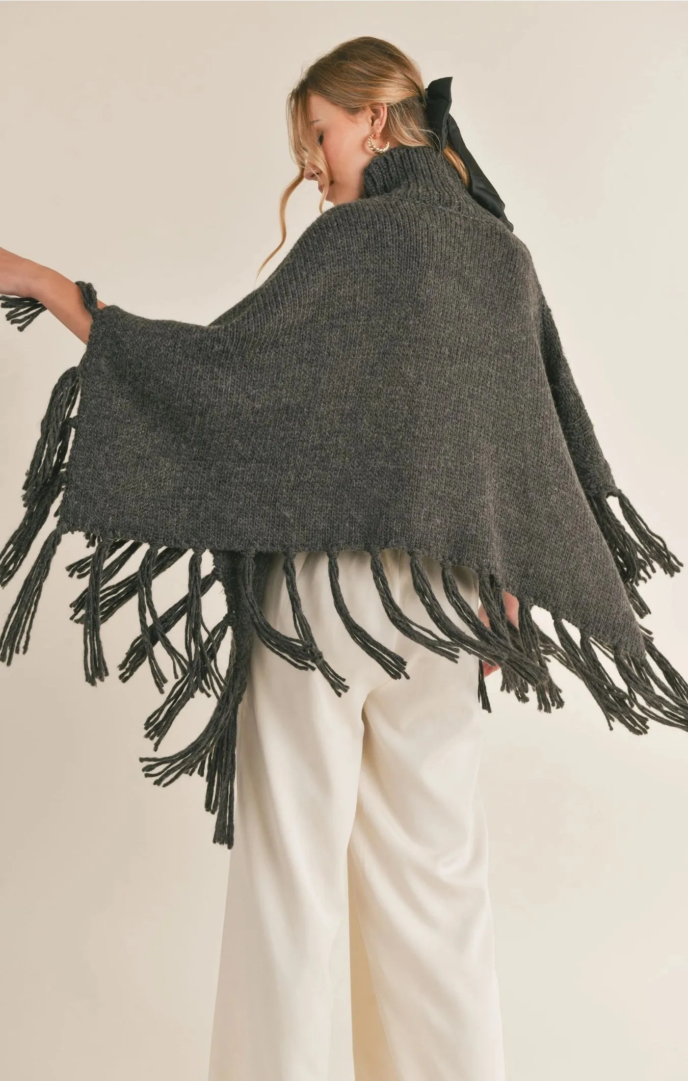 Sadie & Sage Maysen Fringe Hem Turtleneck Poncho