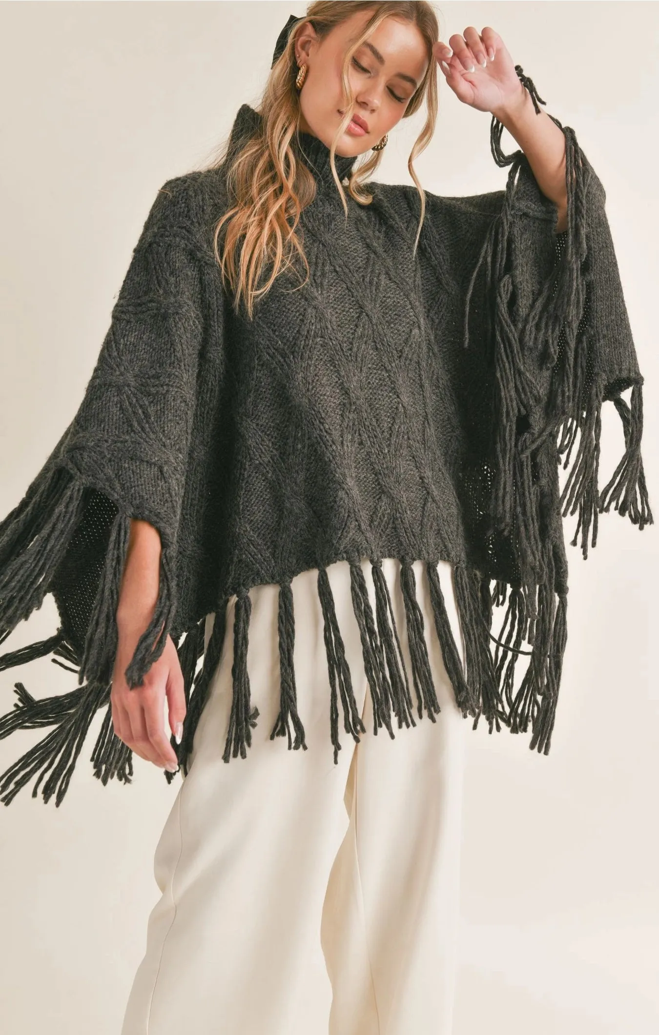 Sadie & Sage Maysen Fringe Hem Turtleneck Poncho