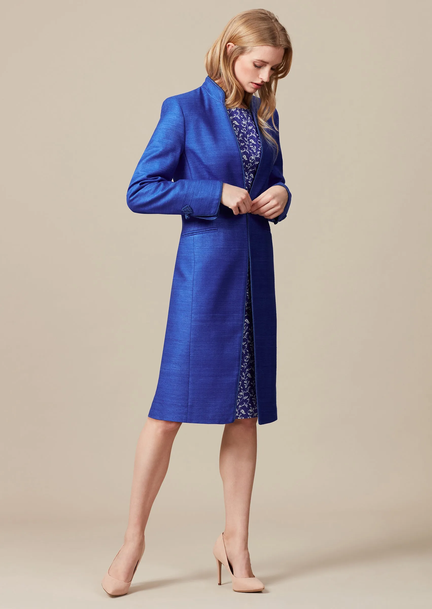 Sapphire Plain Raw Silk Dress Coat - Vicky