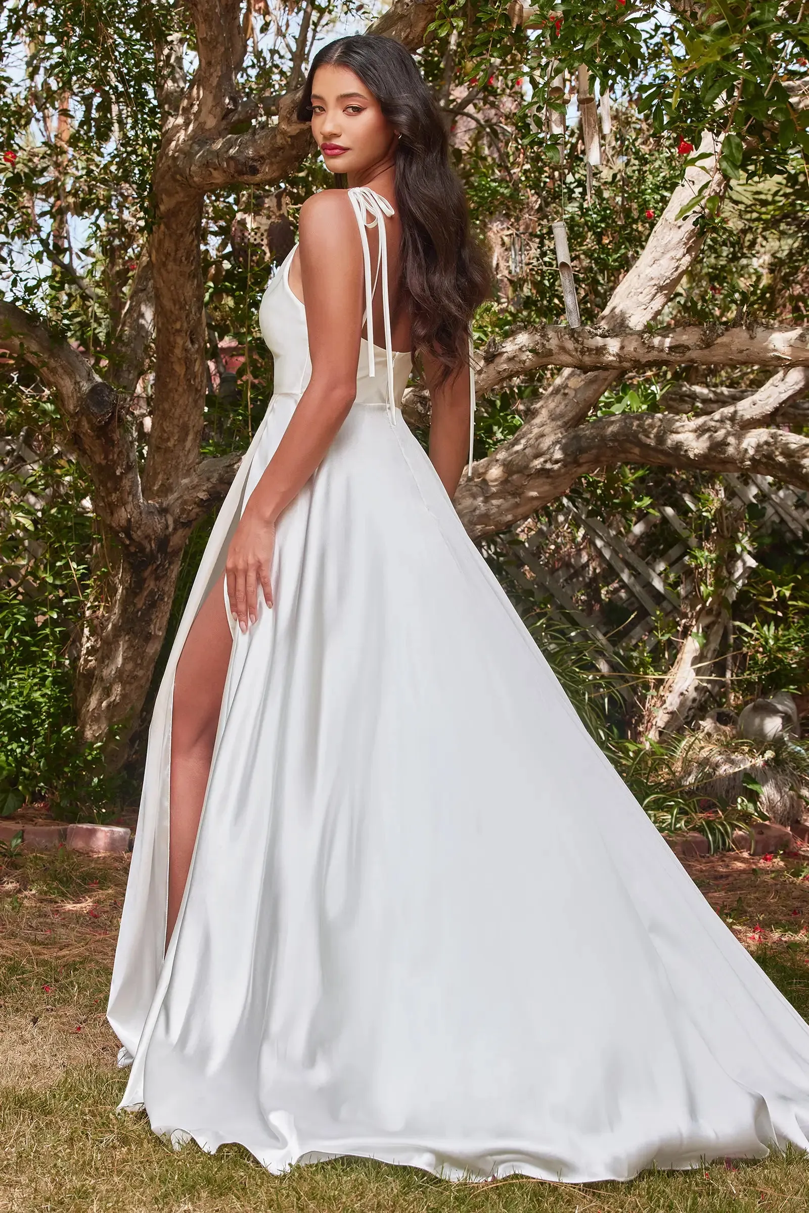 Satin Cowl A-Line Wedding Gown with Slit