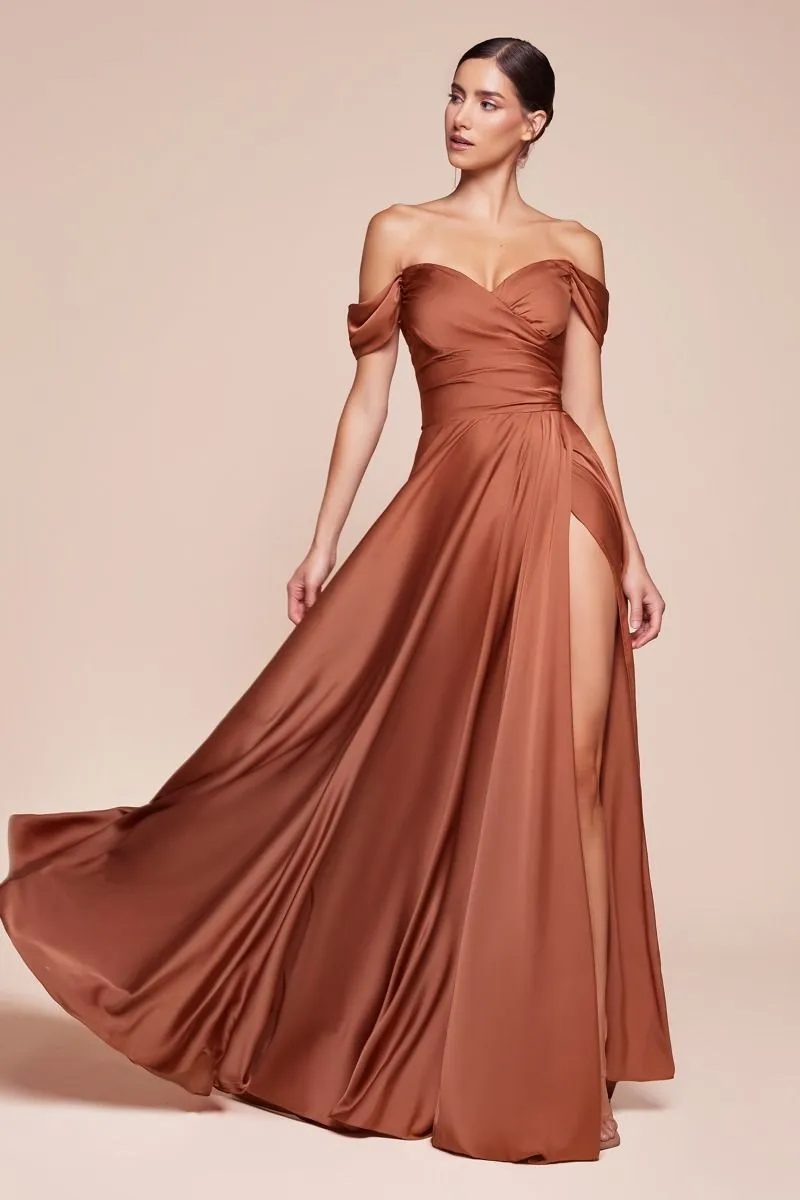 Satin Off The Shoulder A Line Dress