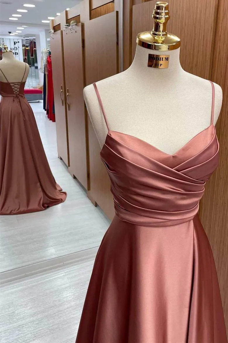 Satin Spaghetti Straps Lace-Up A-Line Bridesmaid Dress