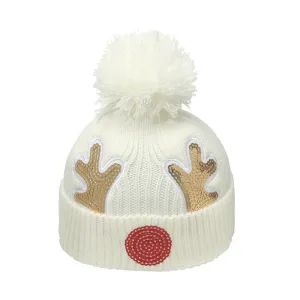 Sequin Rudolph Knitted Pom Hat