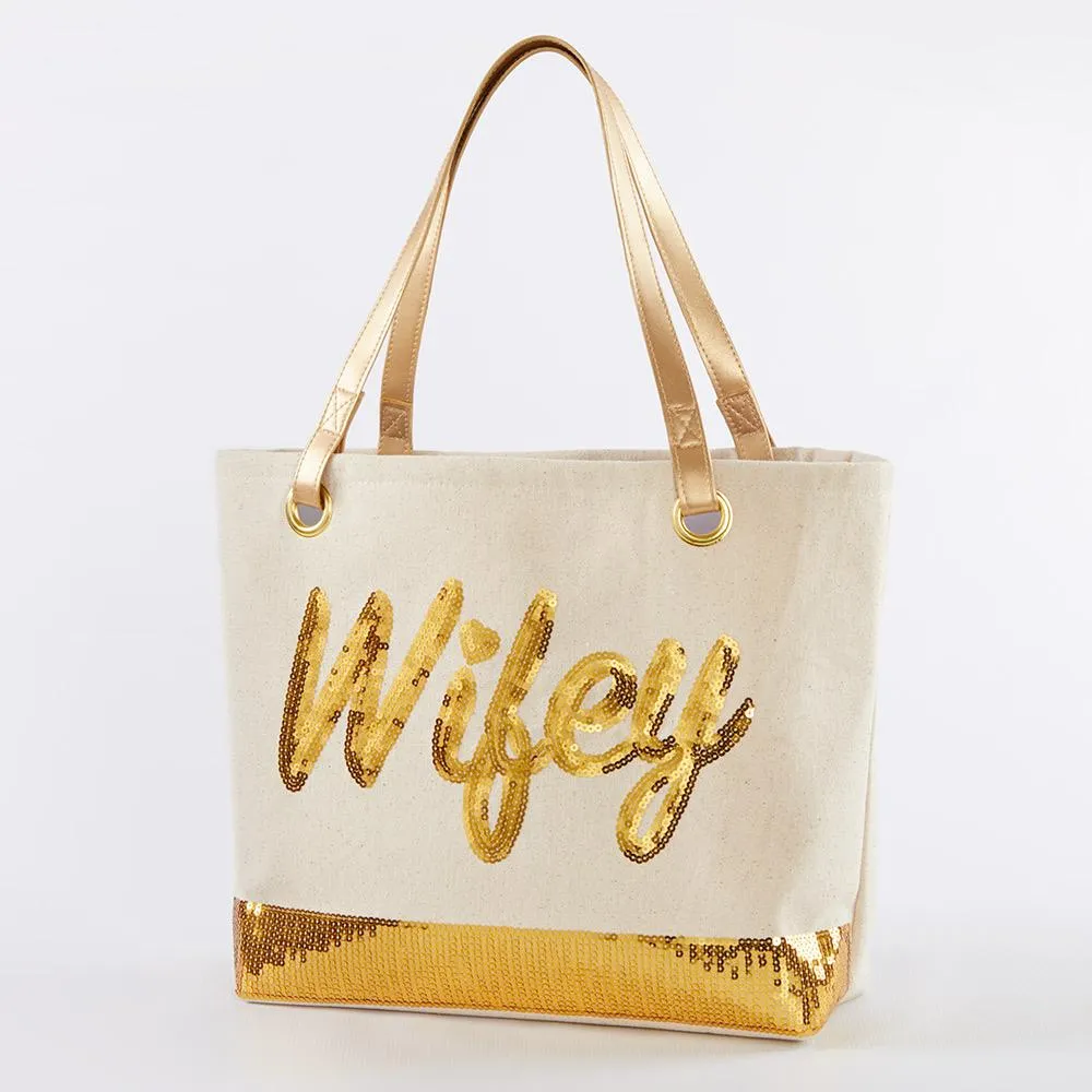 Sequin Wifey Canvas Tote