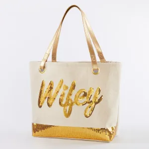 Sequin Wifey Canvas Tote