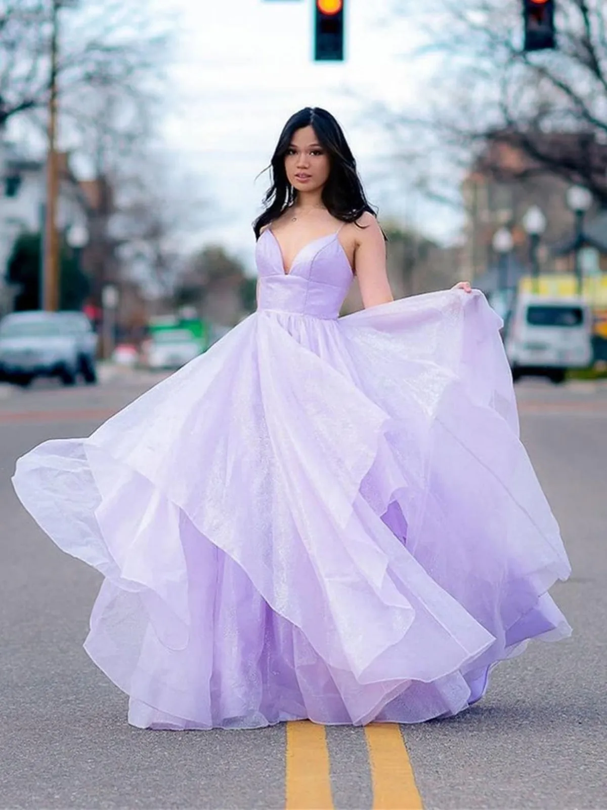 Shiny V Neck Open Back Purple/Pink Long Prom, Backless Purple/Pink Formal, Purple/Pink Evening