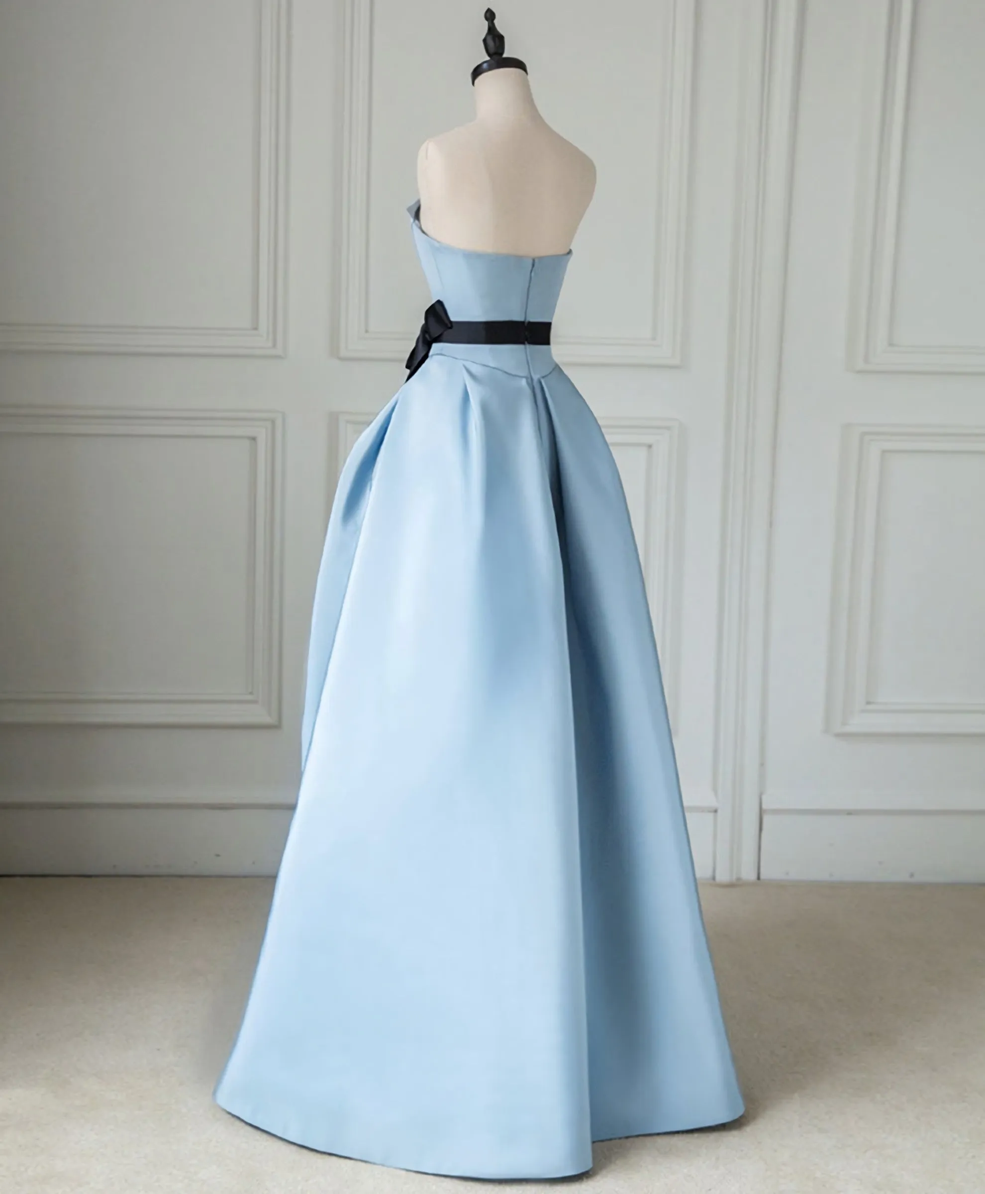 Simple Blue Satin Long Prom Dress Blue Long Evening Dress