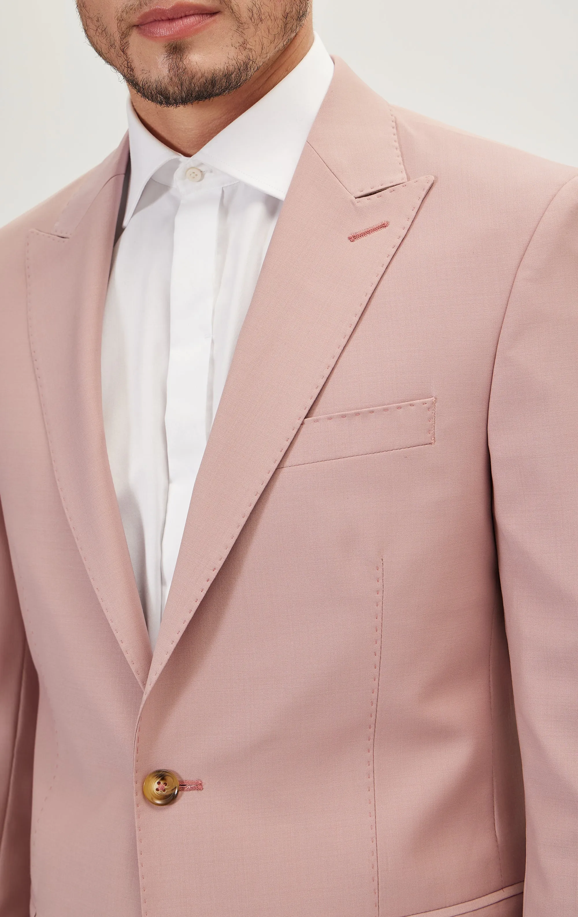 Single Breasted Peak Merino Suit - Blush