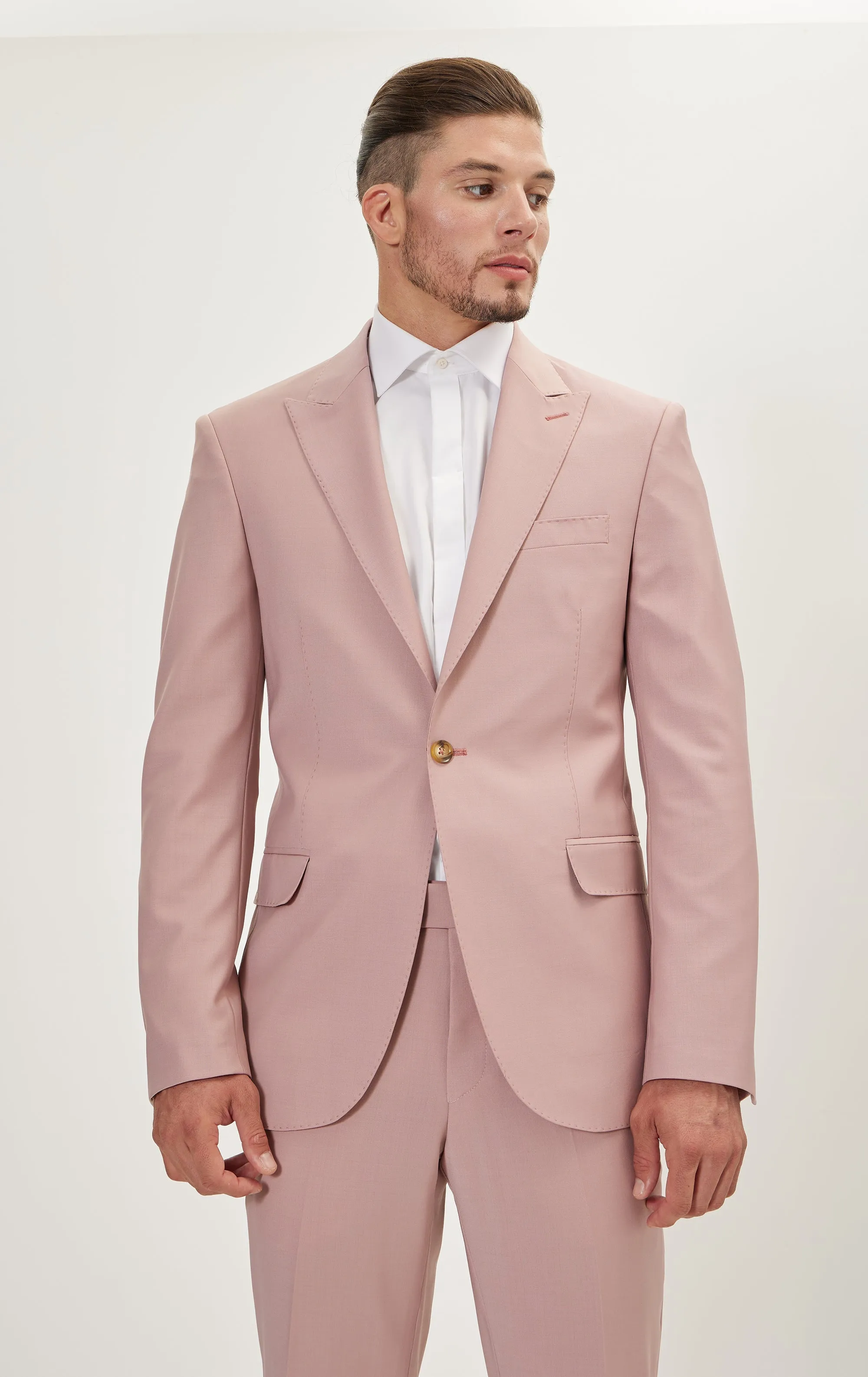 Single Breasted Peak Merino Suit - Blush