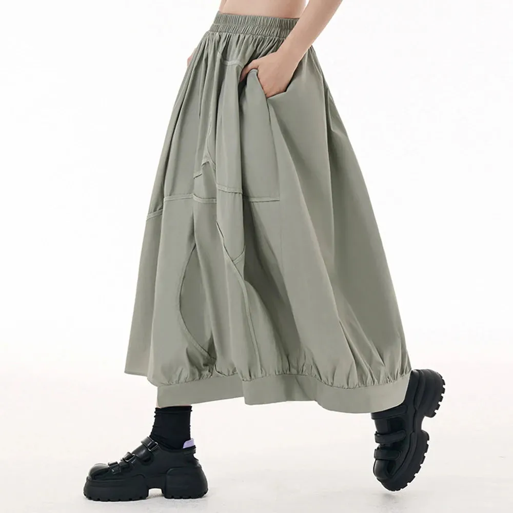 Solid Minimalist Casual Skirts For Women High Waist Loose Temperament Spliced Folds Skirt Female Fashion Clothes