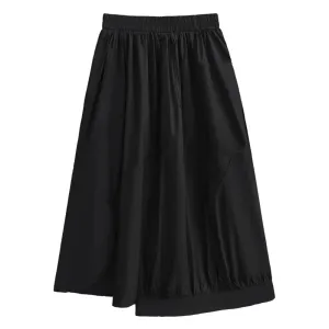 Solid Minimalist Casual Skirts For Women High Waist Loose Temperament Spliced Folds Skirt Female Fashion Clothes