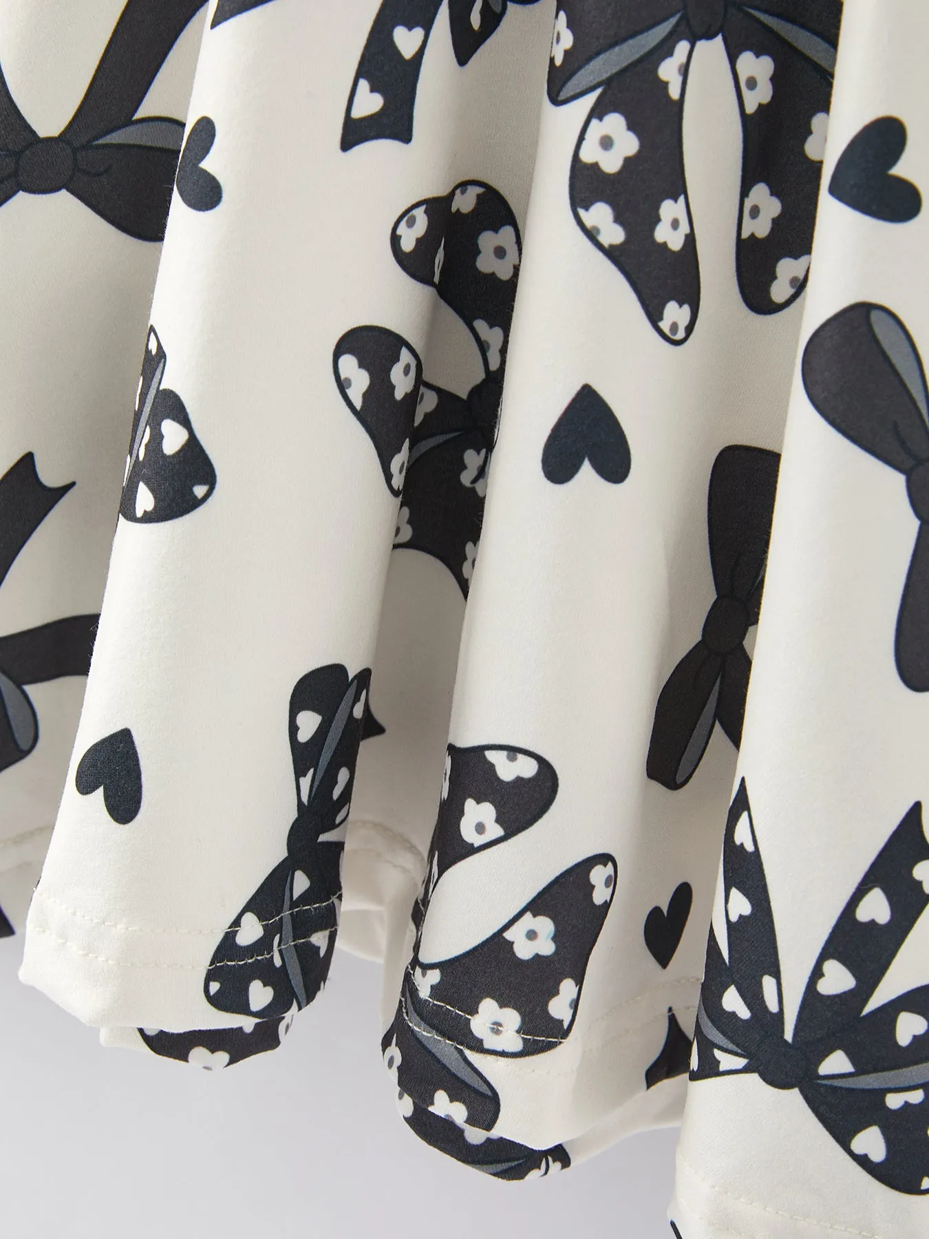 Spring and Summer Girls' Black Bow Print Dress