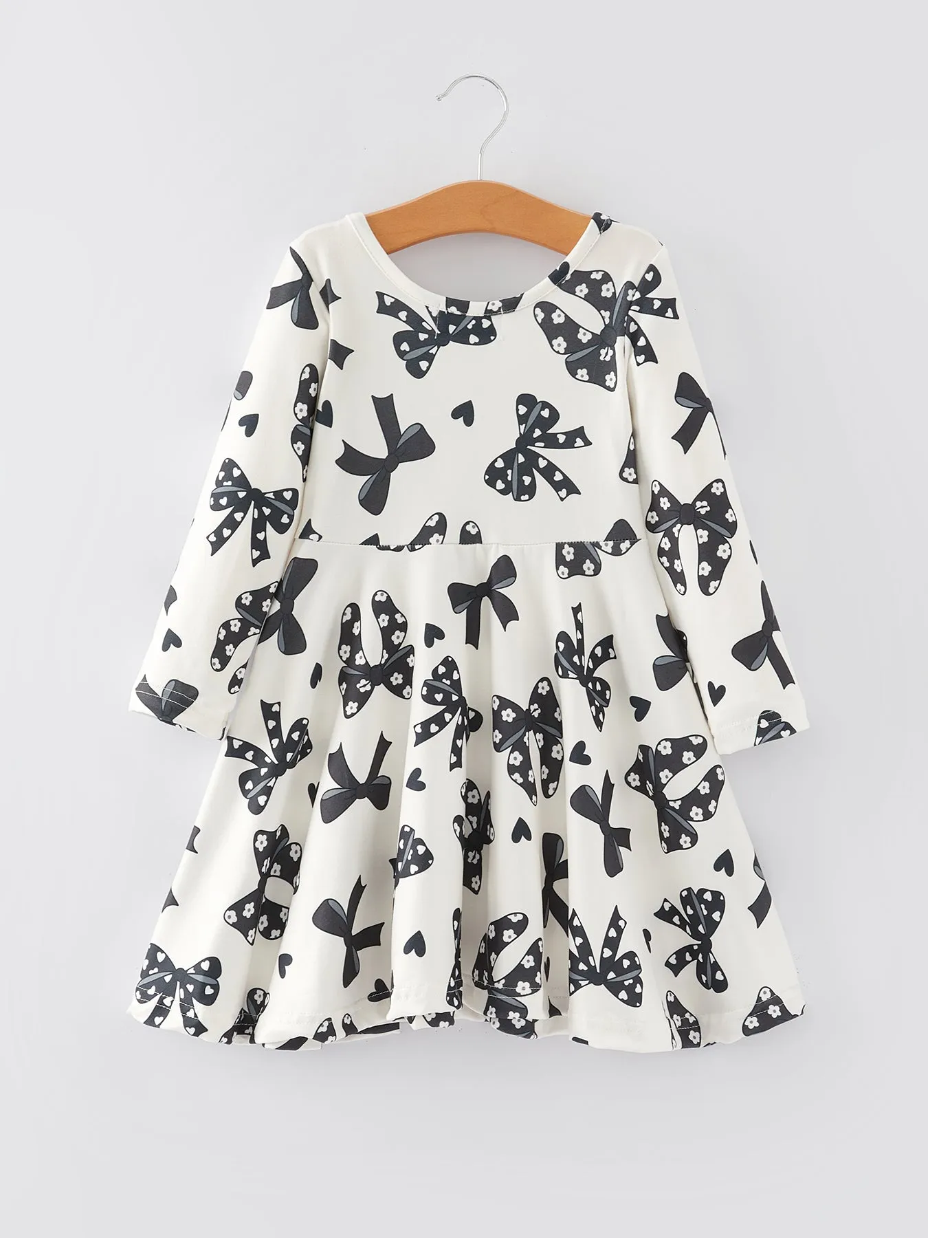 Spring and Summer Girls' Black Bow Print Dress