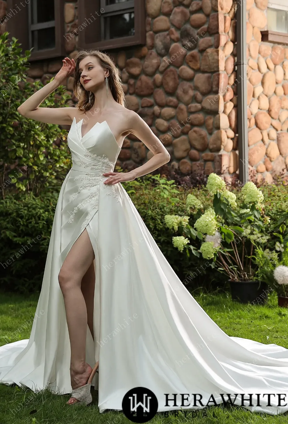 Strapless Silky Satin Wedding Dress With Detachable Overskirt