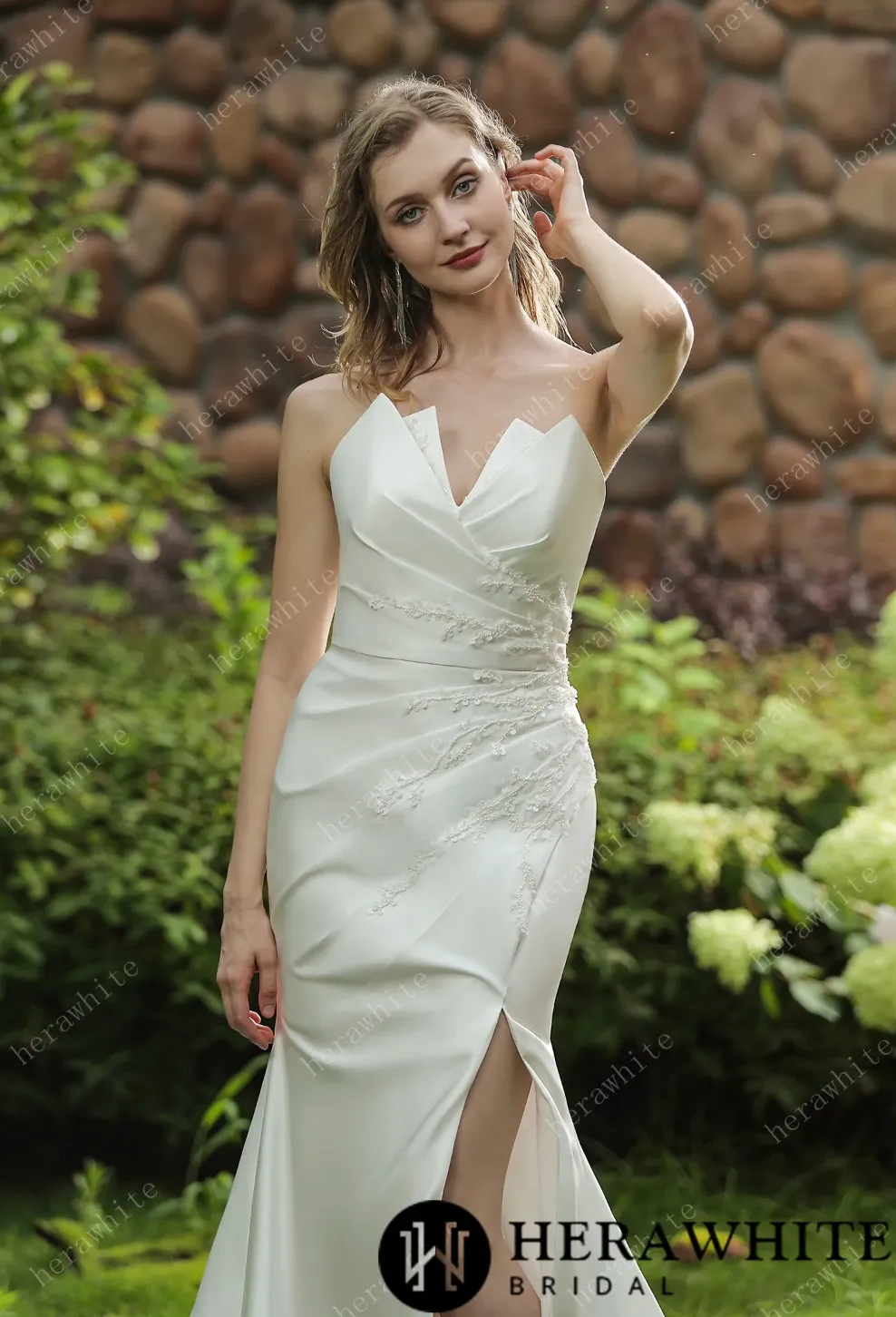 Strapless Silky Satin Wedding Dress With Detachable Overskirt