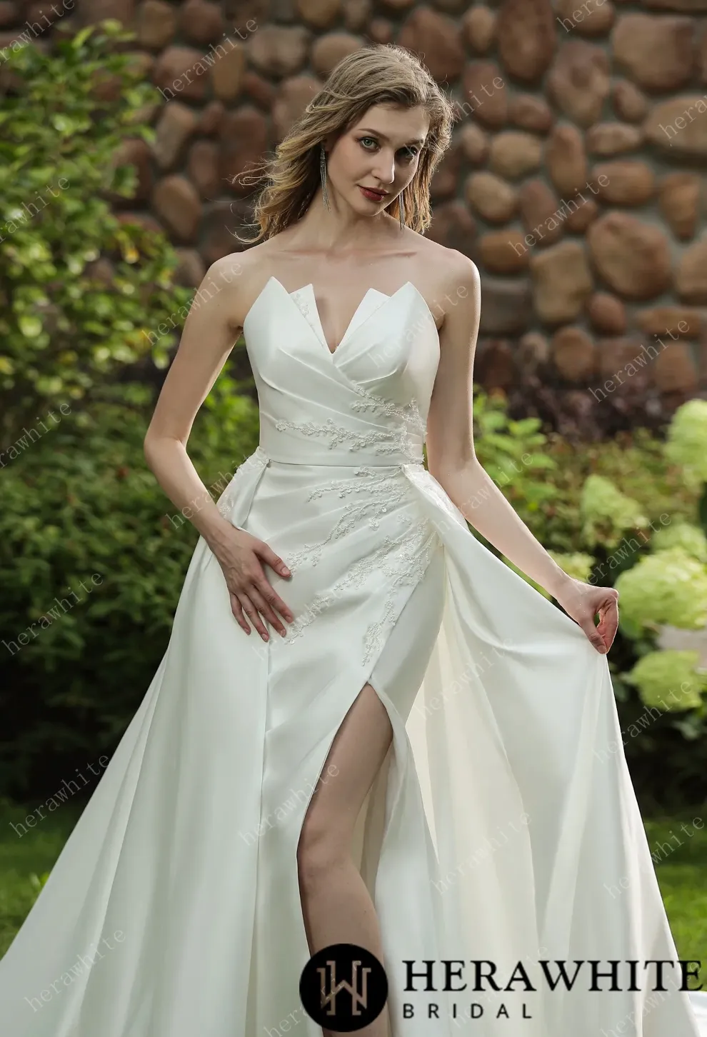 Strapless Silky Satin Wedding Dress With Detachable Overskirt