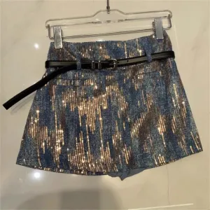 TAVIMART  -  Summer New Korean Fashion High Waist Slim A-line Skirt Luxury Irregular Sequins Mini Skirt For Women Y4052