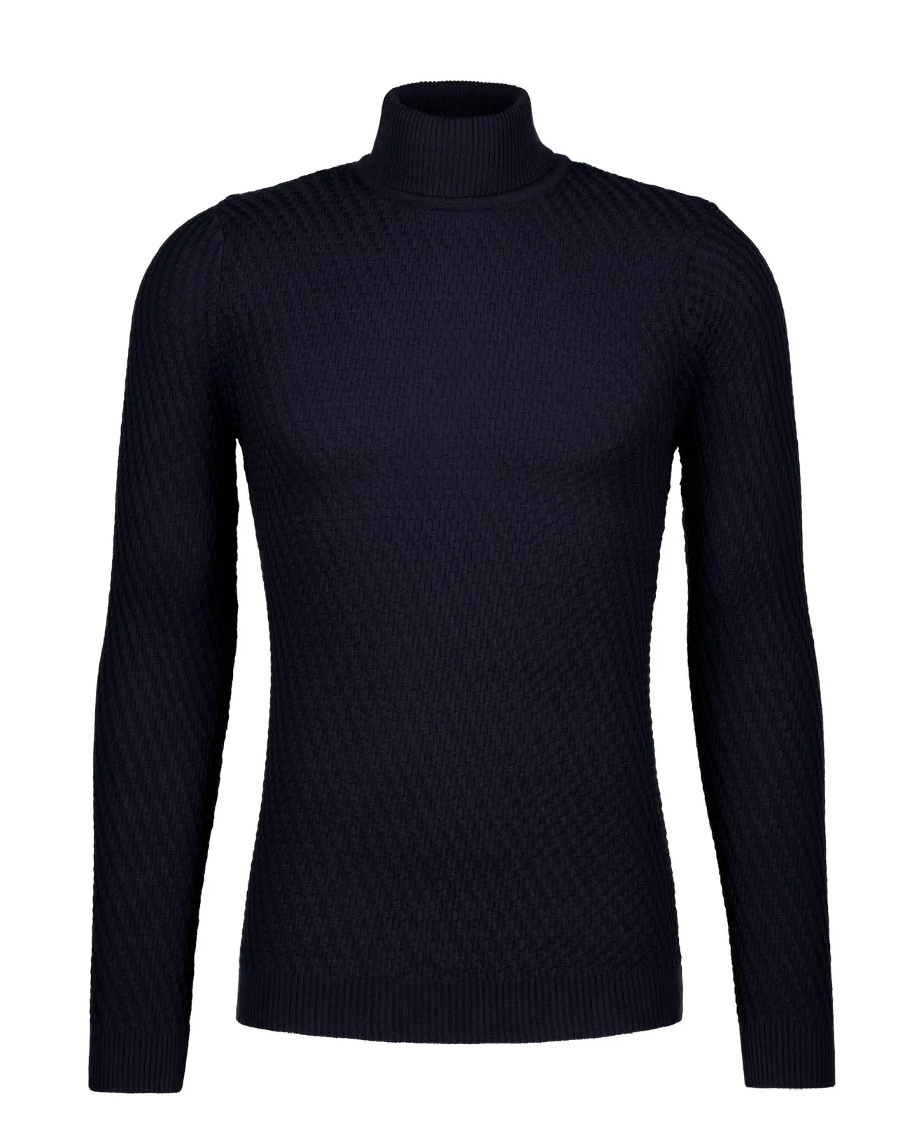 Textured Knit Turtleneck Sweater -  Navy