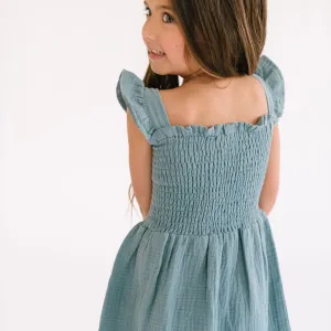 The Smocked Dress in Aegean Blue