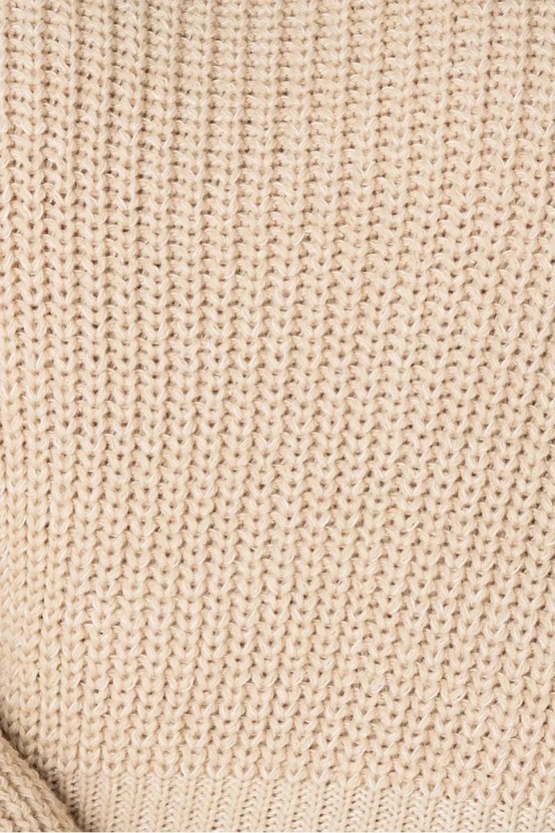 Turtleneck Beige Rib Knit Jumper