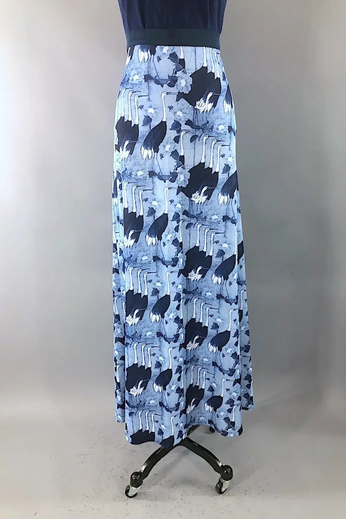 Vintage Blue Sandhill Cranes Maxi Skirt