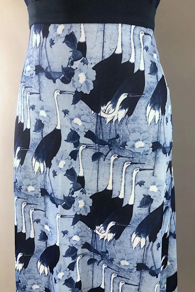 Vintage Blue Sandhill Cranes Maxi Skirt